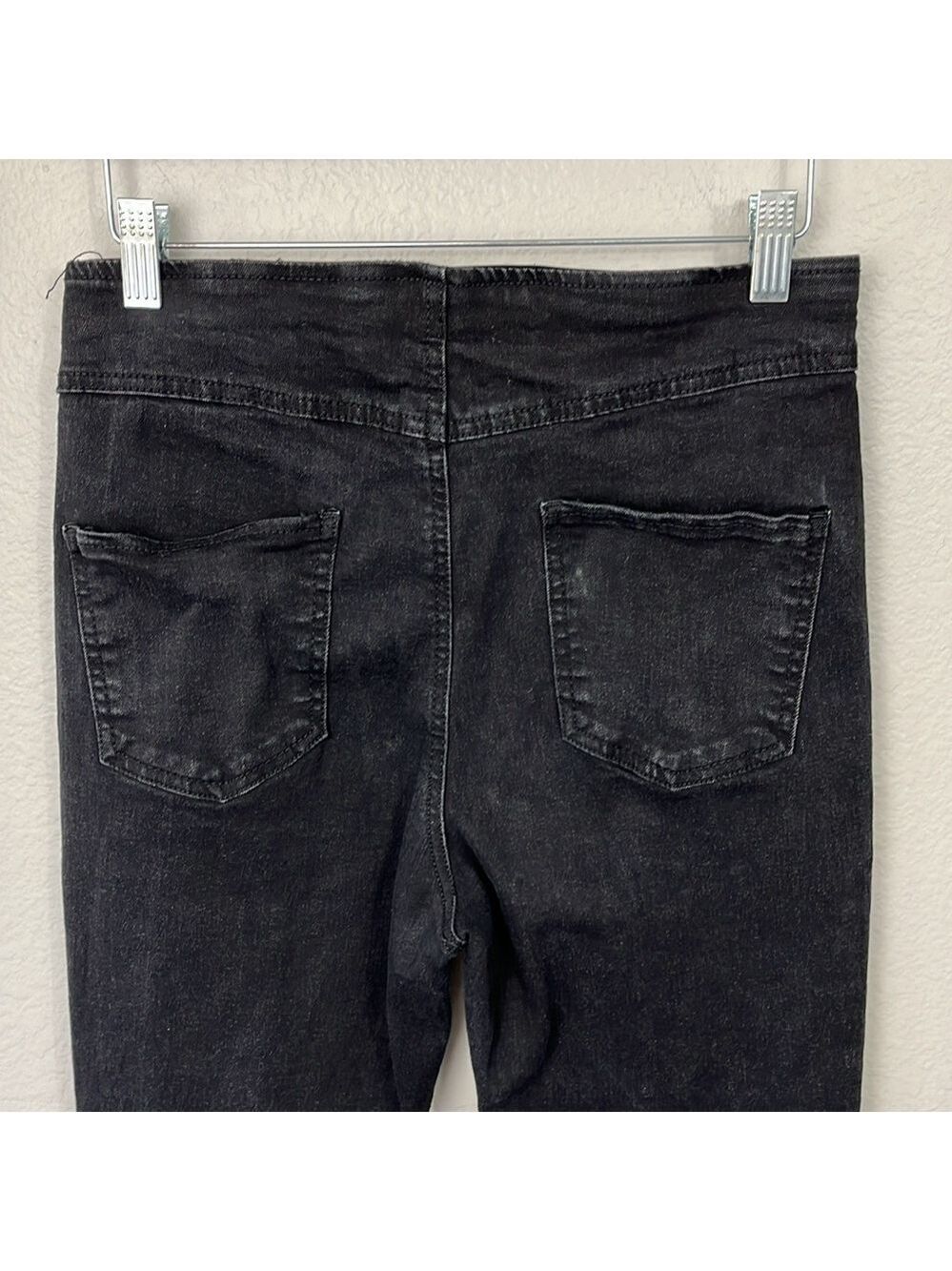 Jeans Skinny Flare Elastic Waist Pull On High Rise Stretch Denim Black 30 - Picture 6 of 11